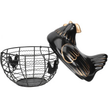 Eggs Storage Container Kitchen Fruit Bowl Iron Art Chicken Lid Mesh Basket Country Style Kitchen Accessory