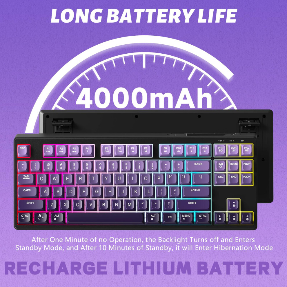 Attack Shark X Freewolf M87 80% Wireless Gaming Keyboard, 87 Keys Tkl Rainbow Backlit Mechanical Feeling Sa Pbt Membrane Keyboard Bt/2.4Ghz Connect W 5002388596972