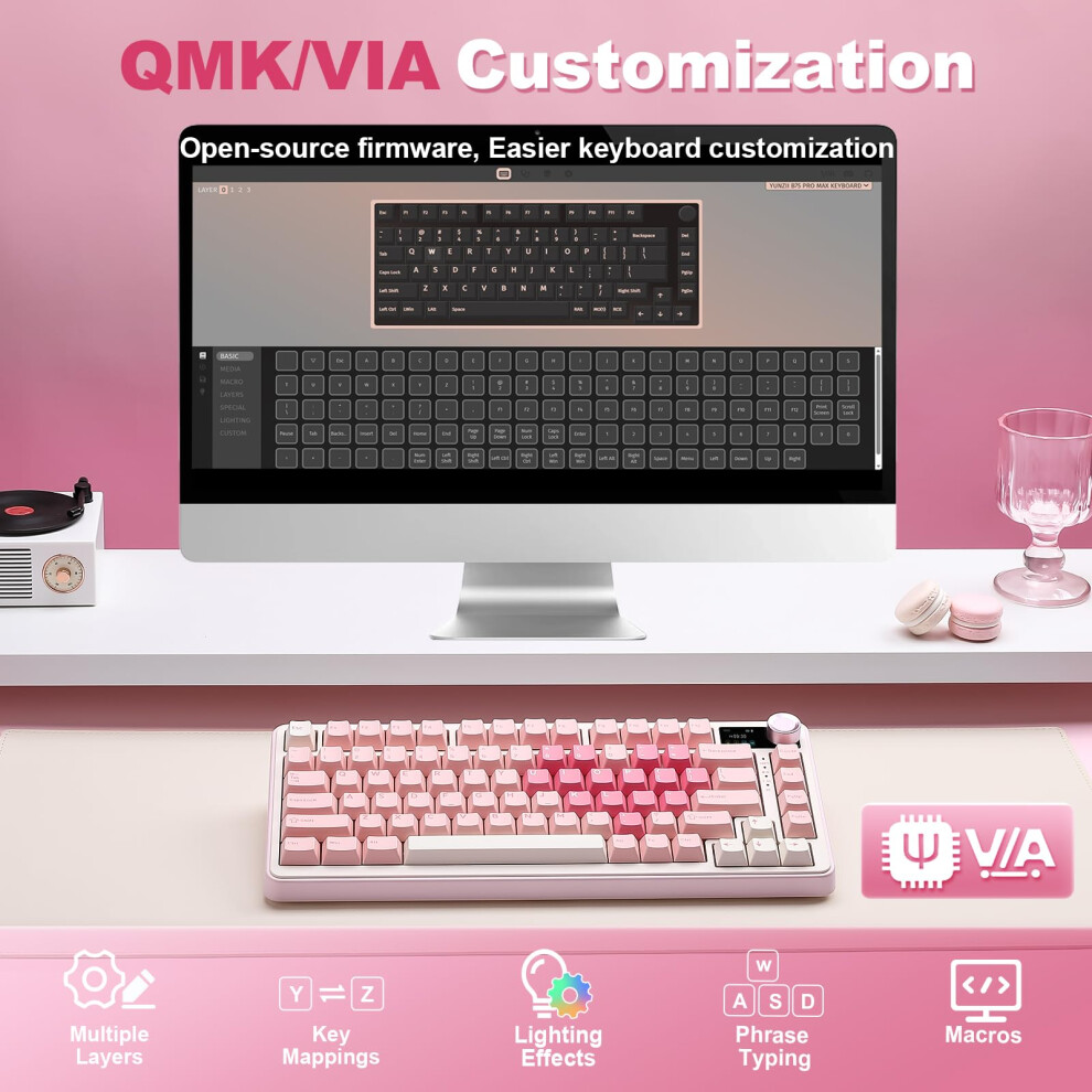 Yunzii B75 Pro Max Qmk/Via Wireless Mechanical Keyboard,75% Layout Whit Screen And Knob, Custom Hot Swap Gasket Structure, Creamy Pre-Lubed Switches, 5000879749876