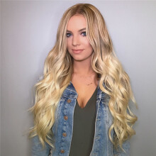 Gold Middle Part Long Curly Synthetic Fiber Wig with Big Waves