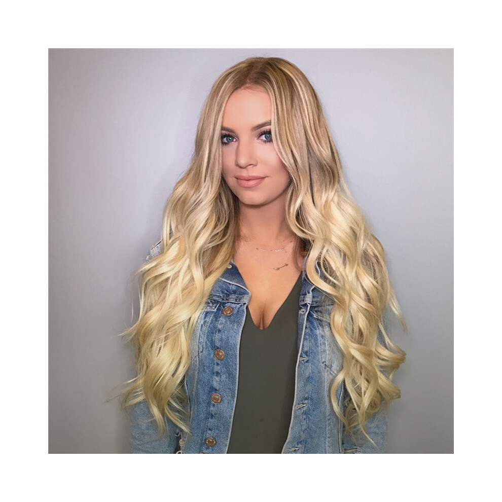 Unisex Gold Middle Part Long Curly Synthetic Fiber Wig With Big Waves