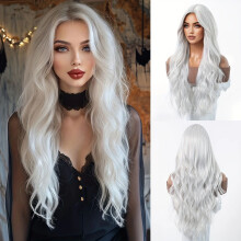 Girls Middle Part Wig, Big Wavy Long Curly Hair, Full Head High-Temp Synthetic Fiber Wig