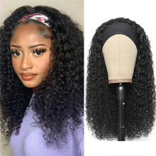 African Women's Black Small Curly Middle Part Headscarf Wig - Synthetic Hair Cap