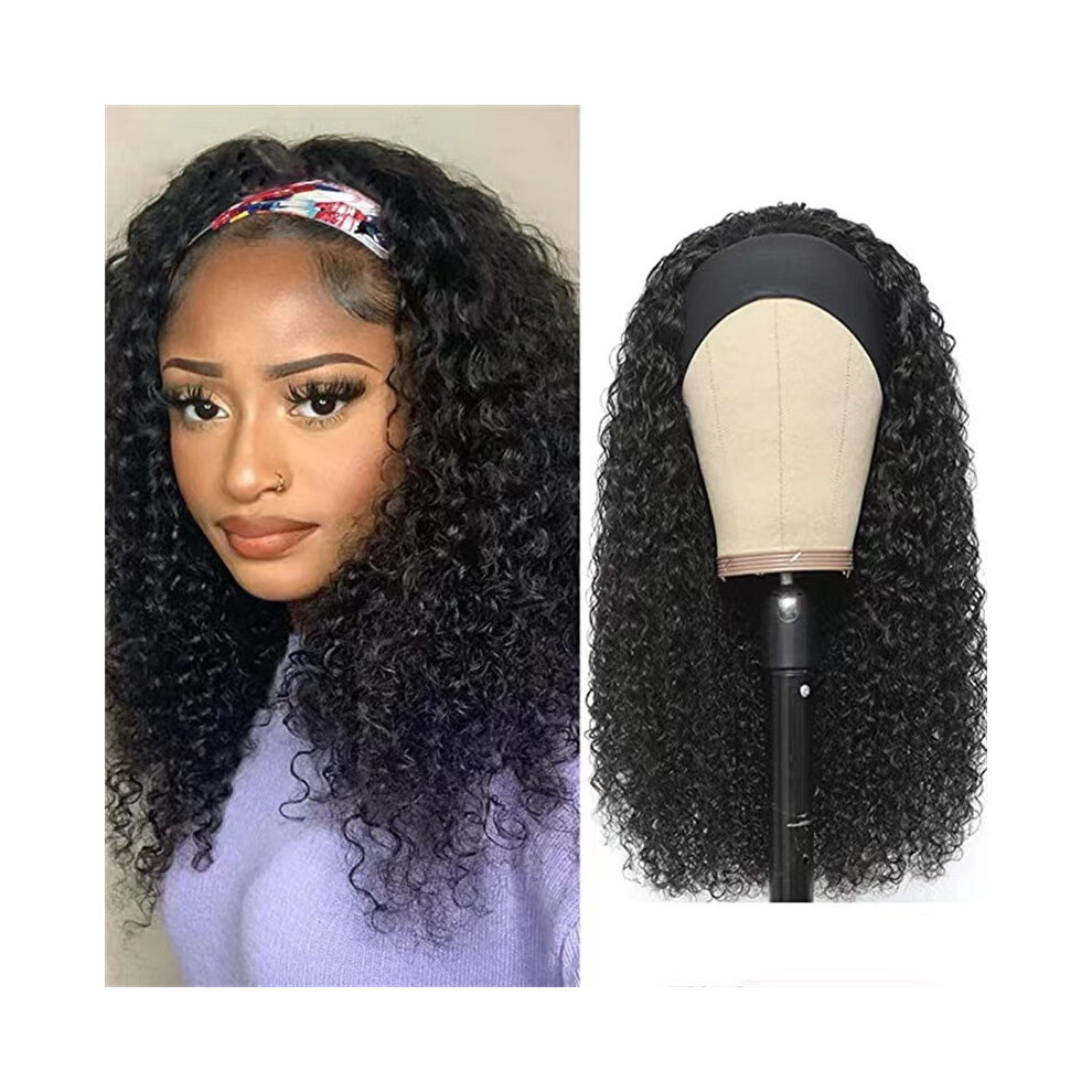 Unisex Black African Women's Small Curly Middle Part Headscarf Wig - Synthetic Hair Cap