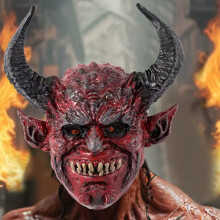 Maschera da demone con corna rosse e orecchie a punta, copricapo per Halloween, Pasqua, Carnevale, feste in maschera.