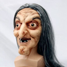 Halloween Flesh-Tone Witch Mask Haunted House Escape Room Costume Prank Women's Witch Head Cover Role-Playing Prop