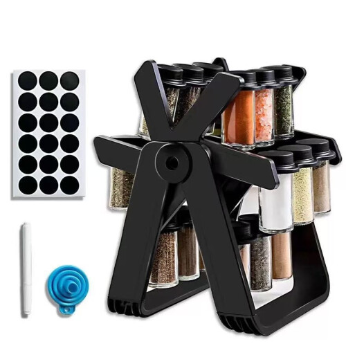 Rotating Glass Spice Rack Set Kitchen Storage Organizer Spice Jar Carousel