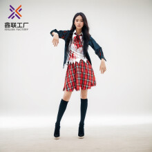Halloween Zombie Cosplay Kostym College Style Student Campus Bal Scenframträdande Outfit
