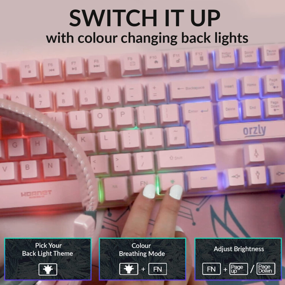 Orzly Gaming Keyboard Rgb Usb Wired Rainbow Keyboard Designed For Pc Gamers, Ps4, Ps5, Laptop, Xbox, Nintendo Switch, Rx-250 Hornet Edition (Pink) Pink 5009452807743