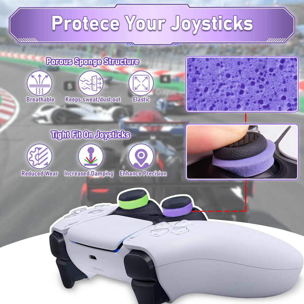 Teuvo Ps5 Controller Thumb Grips Fps, 2Pcs Thumb Grips Caps + 3Pcs Precision Rings, Aim Assist Ps4 Controller Thumbstick Caps Silicone Joyst Lavender 5009886739023