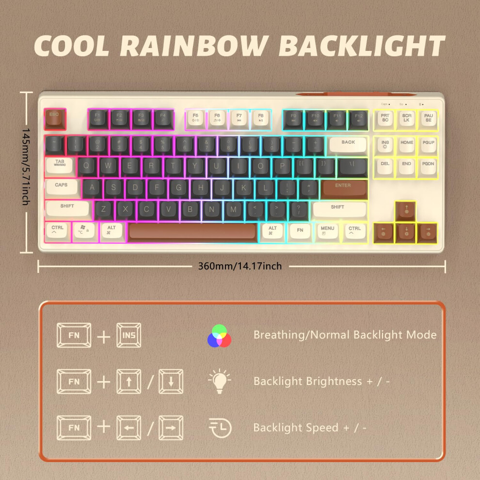 Attack Shark Freewolf M87 80% Wireless Gaming Keyboard, 87 Keys Tkl Led Mechanical Feeling Sa Pbt Keyboard Bluetooth 5.0/2.4Ghz Dual Mode With 4000Ma 5009685835896