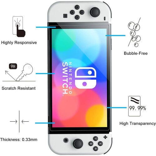 NEW'C 3 Pack Designed for Nintendo Switch (Model OLED) Screen Protector Tempered Glass, Case Friendly Scratch Resistant,Bubble-Free, Ultra Resistant 2