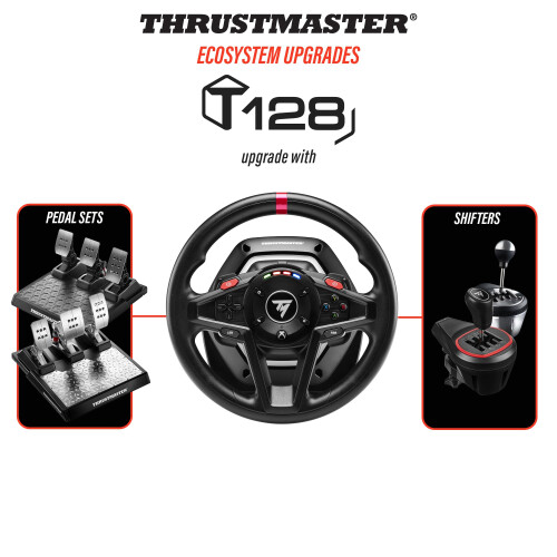 Thrustmaster Thrustmaster T128 – Wired Racing Wheel with Dynamic Force Feedback – Sim Racing Bundle with Magnetic Pedal Set and Cables – Compatible with Xbox 1