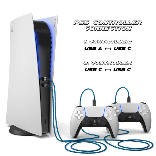 Compatible with PS5 controller, C charging cable, cable, 3m compatible with Sony Playstation 5, Microsoft Xbox Wireless Controller blue-black 1