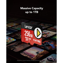 Lexar PLAY PRO MicroSDXC Express Card 256GB, up to 900MB/s Read, 600MB/s Write, Gaming-Optimized, A2, 4K, High-Speed Micro SD Memory Card for Handhel