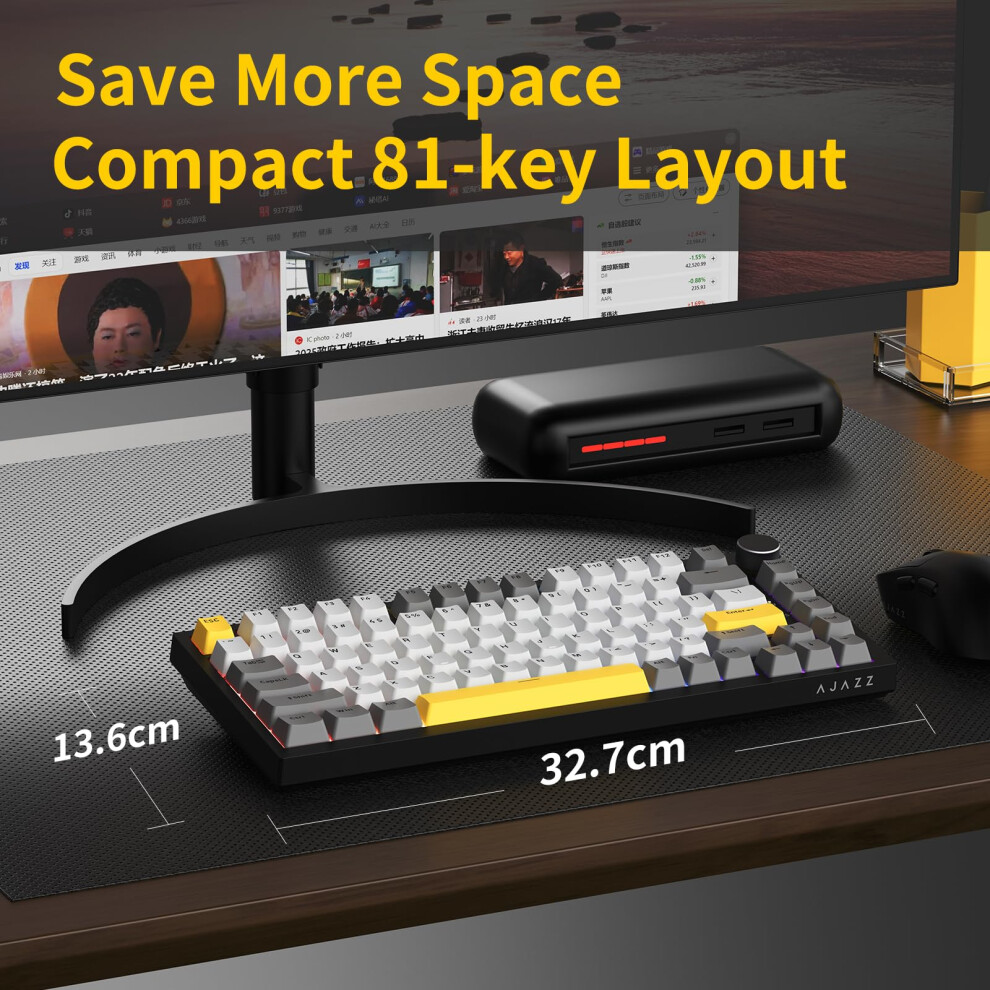 Ajazz Ak820 Wired Mechanical Keyboard, 75% Gaming Keyboard With Volume Control Knob, Pbt Keycaps, 82 Keys, Five-Layer Sound Insulation Pad, South-Ori 5007271221993