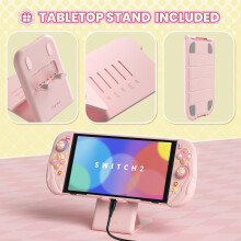 playvital Magic Wings Silicone Grip Case for Nintendo Switch 2 – Dockable Anime Protective Cover with Extra Adjustable Stand & Thumb Grips - Pink