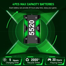 HASACOOL Controller Battery Pack for Xbox One, Xbox Series X|S, 4x5520mWh Rechargeable Batteries, USB & Type-C Charging, 4-in-1 Charging Dock