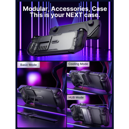 JSAUX ModCase Compatible with Steam Deck, PC0104 Modular Case with Cooling Fan Valve Steam Deck OLED Accessories Include Protective Case, Face Cover, 1