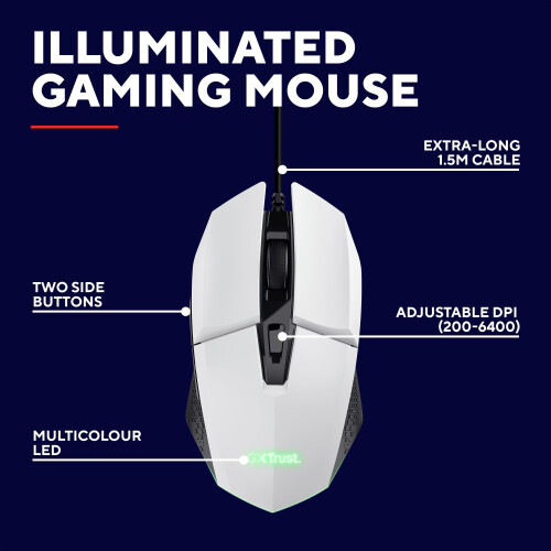 GXTrust 1109W Vylax Gaming Mouse with 6 Programmable Buttons, Advanced Software, Multicolour LED Lighting, 200-6400 DPI, 1.5m USB Cable, Illuminated 1