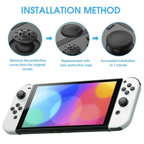 Replacement Button Caps for Switch Joycon, 8PCS Thumbsticks Protector Covers for Switch/Lite Silicone Protective Accessories for Joystick 3D Grips Ca 2