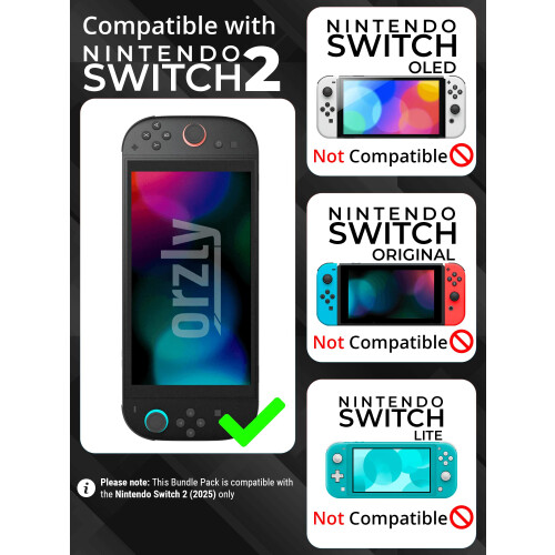 Orzly Switch 2 Accessories Bundle – Case & Screen Protector for Nintendo Switch 2 (2025) Console, Charge Cable, Game Holder, Comfort Grip Case, Head 1