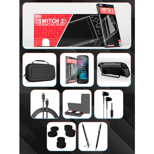 Orzly Switch 2 Accessories Bundle – Case & Screen Protector for Nintendo Switch 2 (2025) Console, Charge Cable, Game Holder, Comfort Grip Case, Head 2
