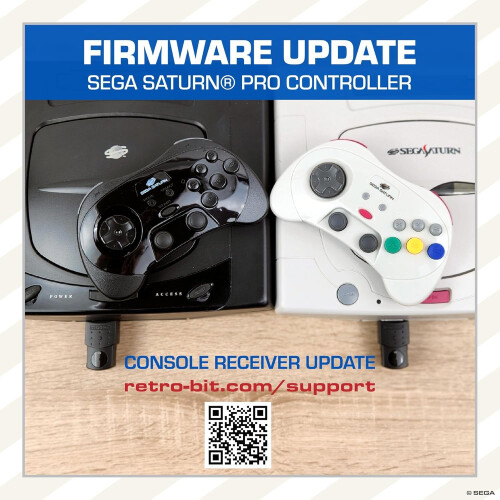 Retro-Bit SEGA Saturn 2.4GHz Wireless Pro Controller for Sega Saturn, Sega Mega Drive Mini, Switch, PC, Mac - Includes 2 Receivers - Black