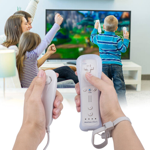Remote Controller for Wii, TechKen Built-in 2 in 1 Motion Plus with Silicon Case and Nunchuck (White) 1