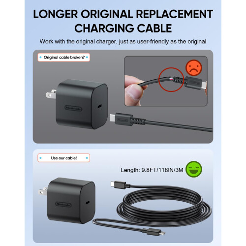 Switch 2 Ersatzkabel, 9.8FT/3M Charging Cable für Nintendo Switch 2 Adapter 1