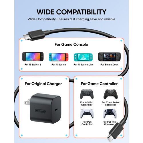 Switch 2 Ersatzkabel, 9.8FT/3M Charging Cable für Nintendo Switch 2 Adapter 2