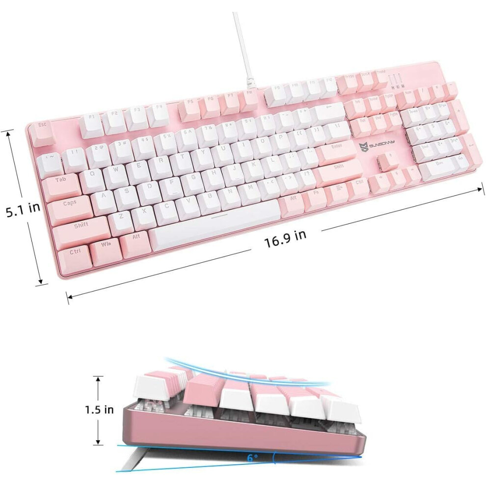 Qisan Mechanical Gaming Keyboard Wired Backlit Keyboard Switches Full Size 104 Keys Us Layout- And White/Brown/Pink 5008705836523