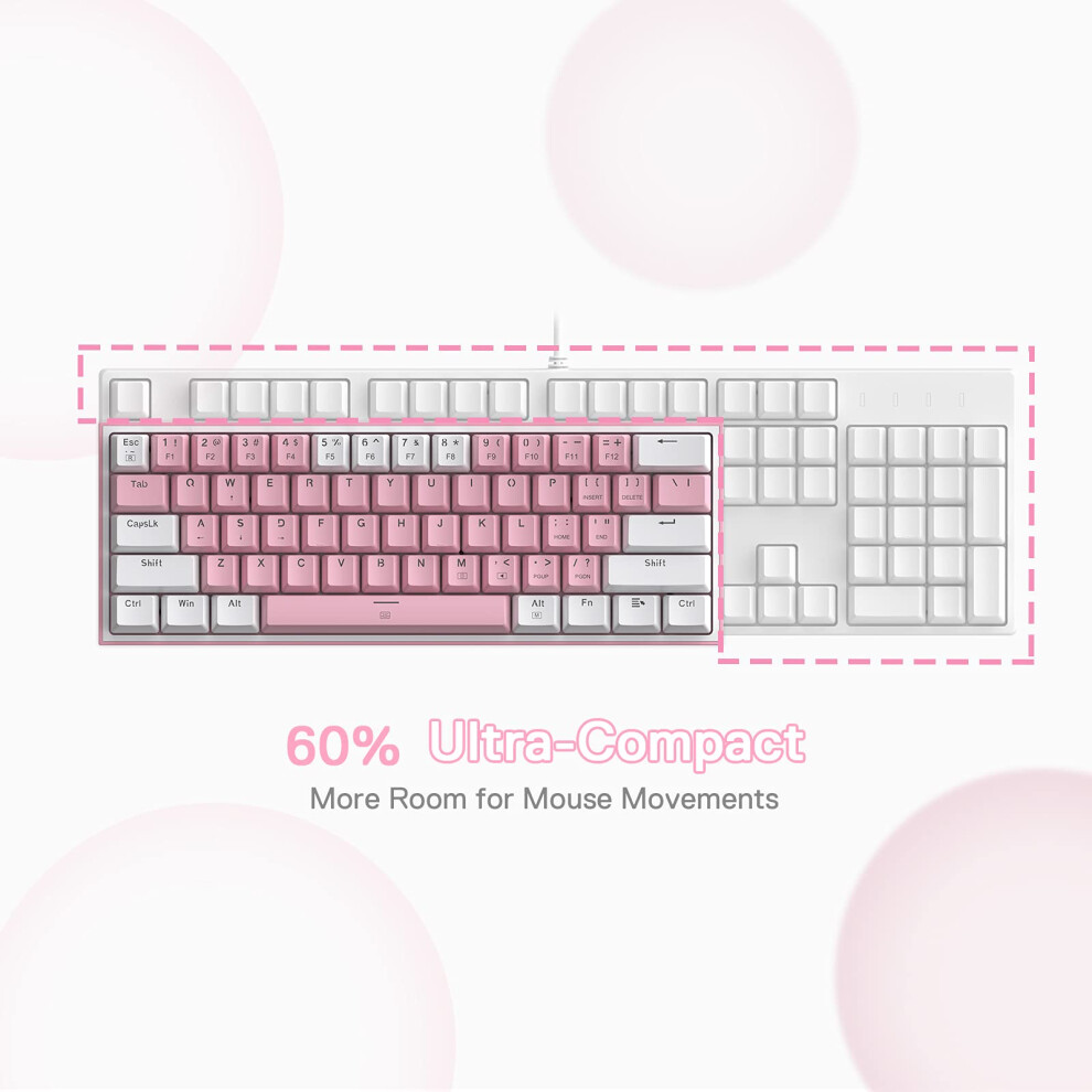 Photos - Headphones Redragon K617 60 Wired RGB Gaming Keyboard, 61 Keys Compact Mechanical Keyboard w/White & Pink Mixed-Colored Keycaps, Linear 