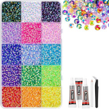 Set mit Strasssteinen Aus Kunstharz-Gel, 15 Farben, 3 mm Strasssteine mit Flacher Rückseite, Inklusive Schmuckkleber und Werkzeug für
