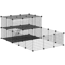 Parque infantil modular de 2 niveles para hámsteres, conejos y cobayas, 45 paneles de malla metálica, recinto para animales pequeños.