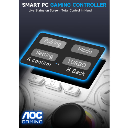 AOC AOC PC Controller - Interactive Screen Wireless Controller Compatible with PC/Switch/PS4/iOS/Android, Hall Effect Joystick & Dual-Mode Triggers, RGB 1