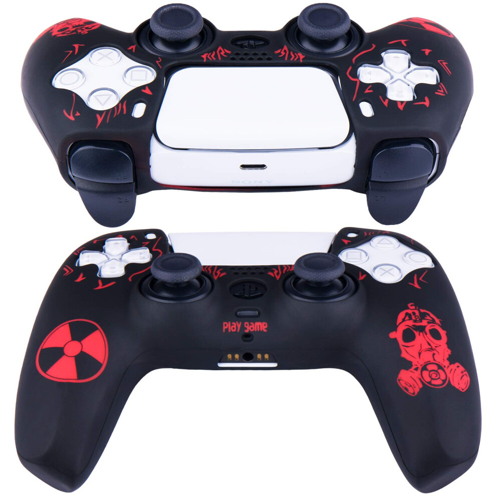 Yorha Silicone Rubber Back Dots Carving Customizing Skin Cover For Playstation 5 Ps5 Controller X 1(Radiation ) With Pro Thumb Grips X 10 Red 5007585414012