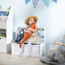 ZONEKIZ 2 In 1 Wooden Kids Storage Bench, Toy Box w/ Safety Rod - Grey