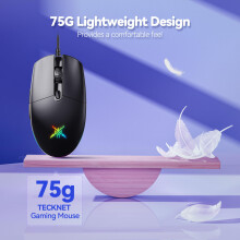 TECKNET Gaming Mouse Wired – RGB Mouse with 6 Programmable Buttons, 8000 DPI, 1000Hz Polling Rate, Lightweight 75g, Multi Button Gamer Mouse for Lap