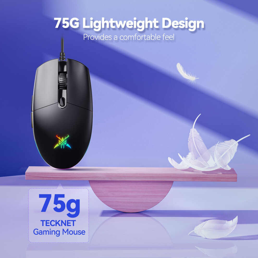 Tecknet Gaming Mouse Wired Â Rgb Mouse With 6 Programmable Buttons, 8000 Dpi, 1000Hz Polling Rate, Lightweight 75G, Multi Button Gamer Mouse For Lap 5007455670142