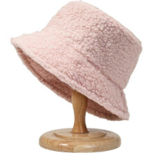 (Pink/One size) Korean Autumn Winter Lamb Fleece Warm Embroidered Letter Fisherman Hat Sheep Shearling Casual Couple Simple Bucket Hat