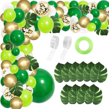 134Pcs Jungle Party Balloon Arch Green Balloon Decoration, with Artificial Tropical  Leaves for Birthday Party