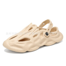 (Khaki, 37) Men Women Summer Light Soft Sole Breathable Clogs Casual Beach Sandals