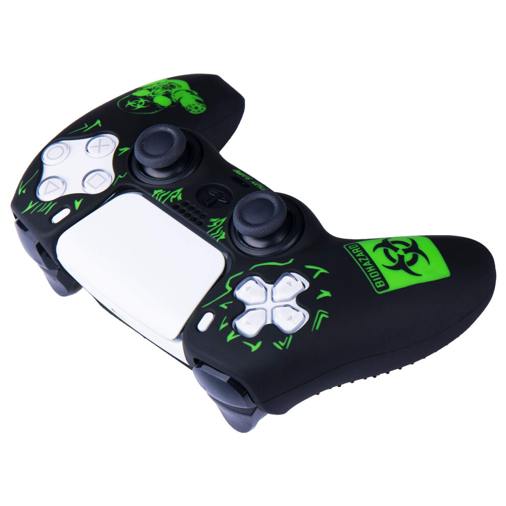 Yorha Silicone Rubber Back Dots Carving Customizing Skin Cover For Playstation 5 Controller Ps5 Controller X 1(Bh ) With Pro Thumb Grips X 10 Green 5002321939804