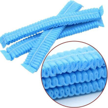 10PCS Disposable Hair Shower Cap Non Woven Pleated Anti Dust Hat Hotel Salon Supplies Set Blue Color