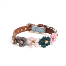 Rhinestone Flower Pet Collar PU Leather Chain Dog Cat Collar Adjustable Small Medium Dog Collar For Chihuahua Pug Pet Supplies