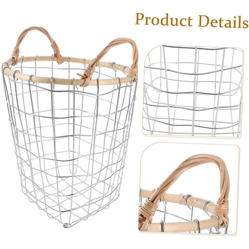 Vintage Grid Pattern Metal Storage Basket Large Capacity Rustic Wire Basket 2