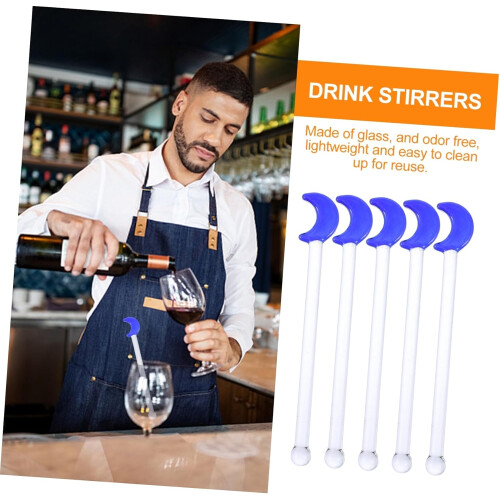 Essential Bar Tools 5pcs Moon Pattern Glass Stirrers Reusable Cocktail Stirrers for Drinks 2