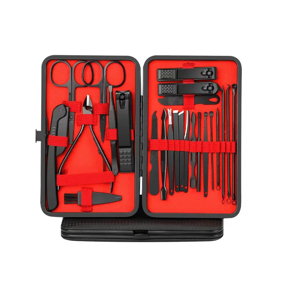 Stoyotu (Black-Red 24 Pcs) 7/10/12/20/24Pcs Manicure Set Nail Clipper Set Convenient Beauty Tool Nail Clipper Nail Trimmer Pedicure Knife Ear Peeling Knife