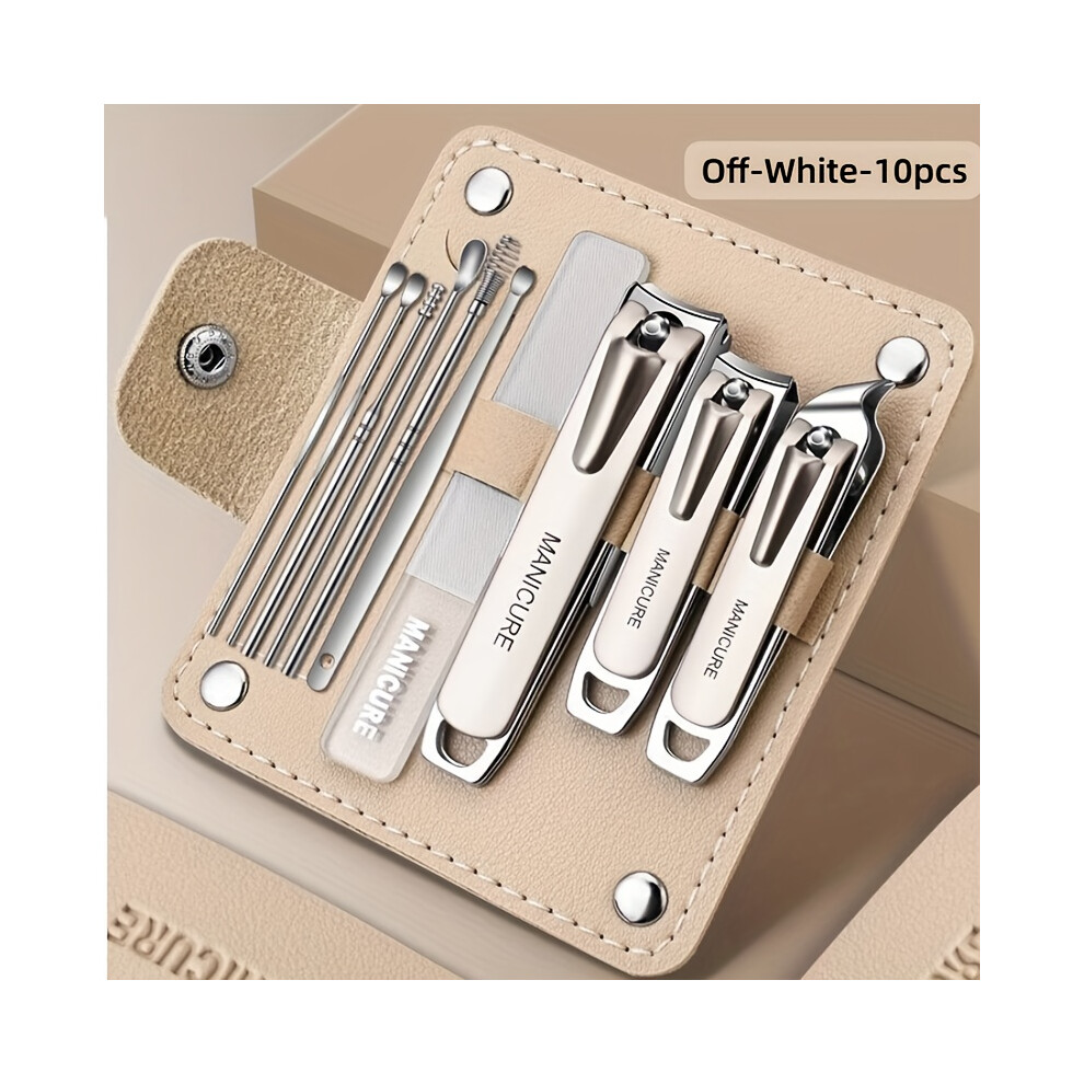 Stoyotu 10Pcs Professional Anti-Splash Features Nail Clipper File Nail Care Set Ear Spoon Tools Comes In A Foldable Leather